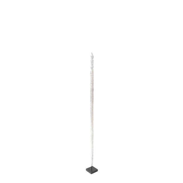 Petit totem de décoration blanc en bois sculpté
