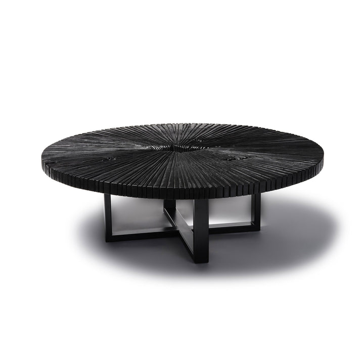 Meuble de type Grande table basse ronde en bois d'acacia sculpte noir