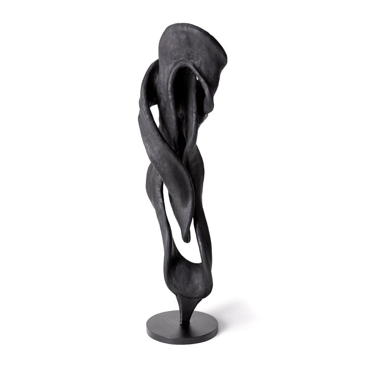 Sculpture en bois de ficus finition noir brûlée