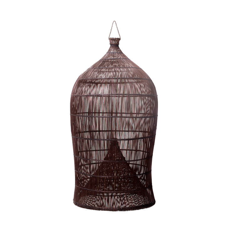Grand luminaire en forme de suspension en bambou marron en forme de cage a oiseau