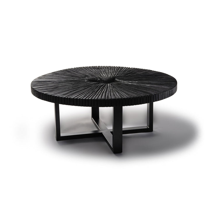 Meuble table basse ronde en acacia sculpte couleur noir