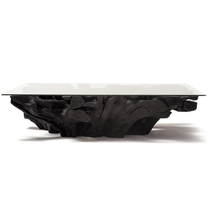 Meuble type table basse en racine de bois de litchi massif finition noir