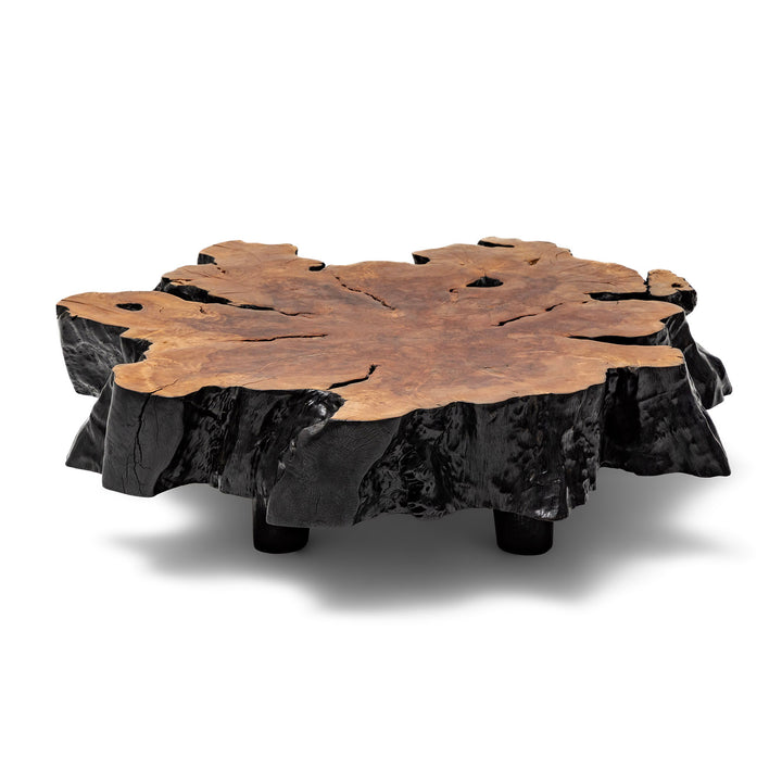 Meubles de type table en tronc de litchi massif finition noir brulee