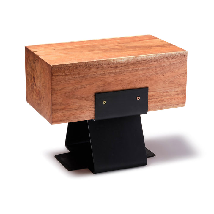 Tabouret design rectangulaire en bois de suar massif et pied en metal noir